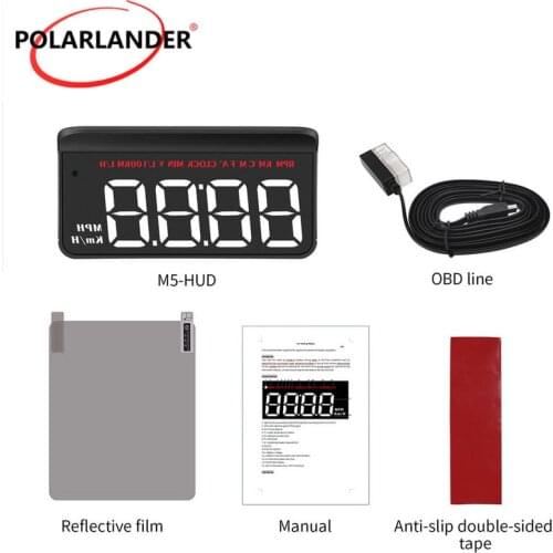 Car Head Up Display Alarm Function Automatically Adjust Brightness Speed RPM Fuel Consumption Water Temperature Voltage M5 Black