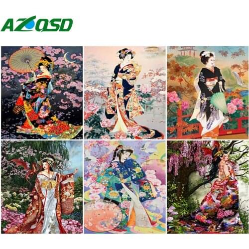AZQSD Coloring By Number Japanese Woman Acrylic Frame Unique Gift Painting By Numbers On Canvas Figure Kits Handpainted Wall Art