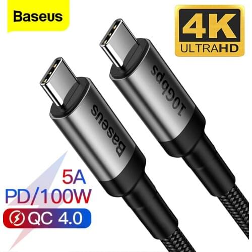 Baseus USB 3.1 Type C To USB C Cable For MacBook Pro 100W PD Quick Charge 4.0 USB-C Fast Charger For Samsung S10 S9 Huawei P30