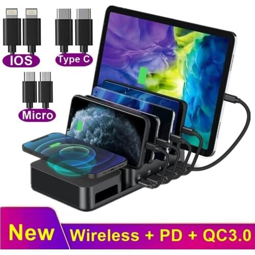 Tongdaytech Multi Wireless Charger QC 3. 0 PD 4 Port Usb Fast Charger Station Carregador Portátil For IPhone 12 Pro Max Samsung