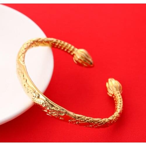 Dragon Bangle 24K Gold African Real Men Jewelry Accessories Dragon Opening Embossing Bracelets Bangles For Father Men