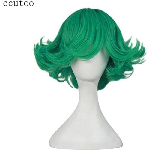 Ccutoo One Punch Man Senritsu no Tatsumaki 12" Green Curly Short Styled Synthetic Hair For Females Party Cosplay Wigs