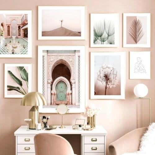 Dandelion Flower Palm Leaf Desert Girl Morocco Nordic Poster Wall Art Print Canvas Painting Wall Pictures For Living Room Decor