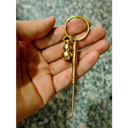 CHINA antique brass fengshui Ear scoop, gourd small Statue Metal crafts family decorations Key buckle Necklace pandent