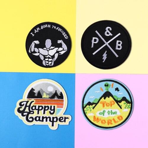 Circle cartoon alien Patch Embroidered Bodybuilding Patches For Clothing Iron On Patches On Clothes Stripe Anime Patch Decor