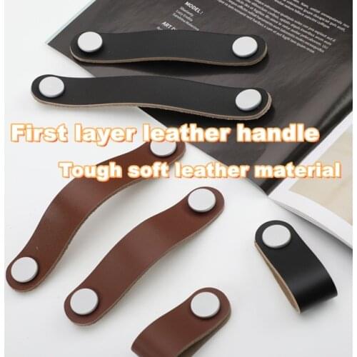 Furniture Handle Luxurious Kitchen Cabinet Dresser Wardrobe Cupboard Drawer Magic Door Pulls Brown High Sense Of Genuine Leather