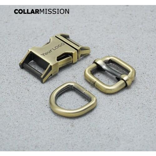Copper Metal Plated Buckle(Metal Buckle+ Adjust Buckle+ D Ring )Engraving Backpack Webbing Dog Cat Collar Bag DIY 15mm Accessory