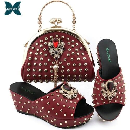 Fashion Italian Women Wedding Pumps with Purse Nigerian Shoes and Matching Bags Women Comfy Platform Sandal Shoe High quality