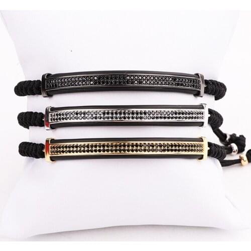 Men Bracelet Micro CZ Pave Charm Handmade Cord Braided Macrame Wrap Bracelet Men Jewelry Gift