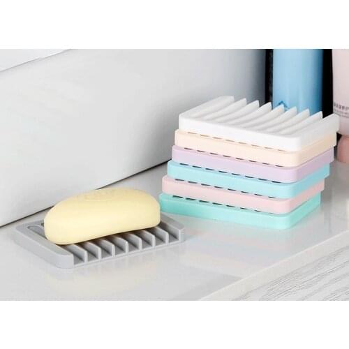 1Pc Soap Dish Home Supplies Antiskid Silicone Flexible Bathroom Fixtures Bathroom Soapbox Soap Dishes Plate Holder Drain Rack