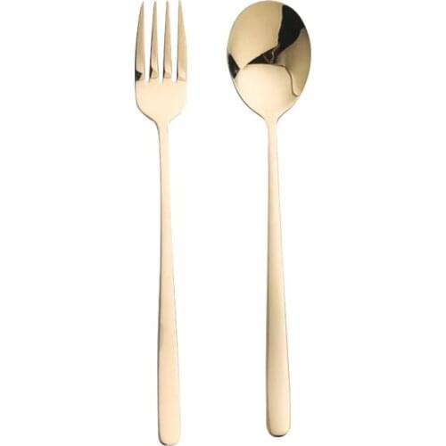 7pcs Korean Fork Spoon Long Handle 18/8 Stainless Steel Longer Tea/Coffee Gold Spoons Dessert Scoop Table Fork Tableware Set