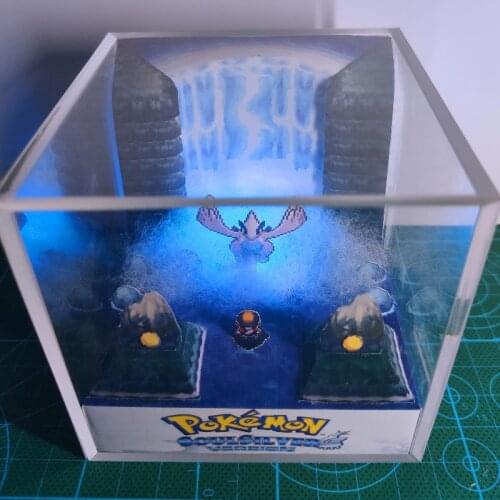 NDS Pokemon DIY Heart Gold Soul Silver Lugia Game Scene Paper Model Figures Gift Box Hobby Collection with Light