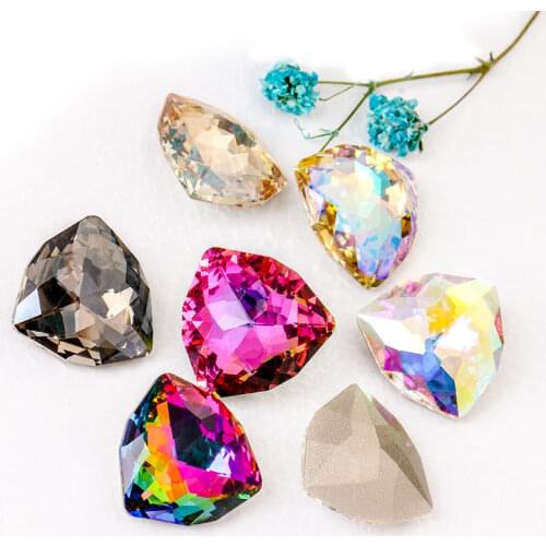 New Arrival Pointback DIY Rhinestones 17mm Trilliant Shape Glass Strass Rhinestones Colorful Glue On Nails Rhinestone