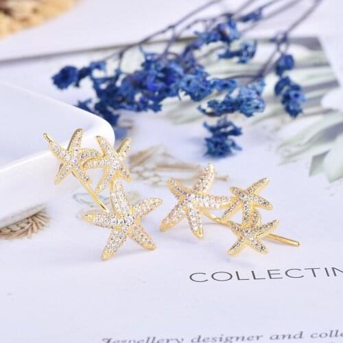 Wholesale Crystal Starfish Earrings Female Fashion Seaside Vacation Wind Starfish Pearl Earrings Five-pointed Star Earrings