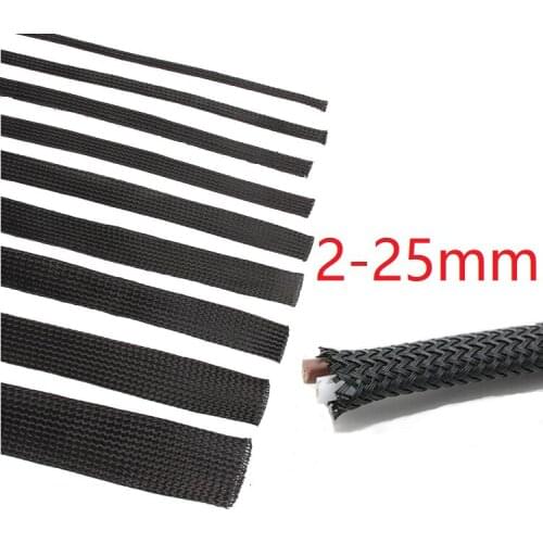 Black PET Braided Wire Sleeve 3 4 6 8 10 12 16 18 20 25mm Tight High Density Insulated Cable Protection Expandable Line Sheath