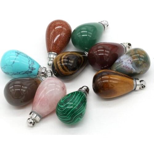 Natural Perfume Bottle Stone Pendant Necklace Waterdrop Crystal Agates Essential Oil Diffuser Stone Charm for Jewelry Making