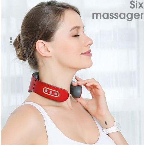 Practical Electric Neck Massager Pulse Back 6 Modes Voice broadcast Heating Pain Relief Neck Kneading Massager