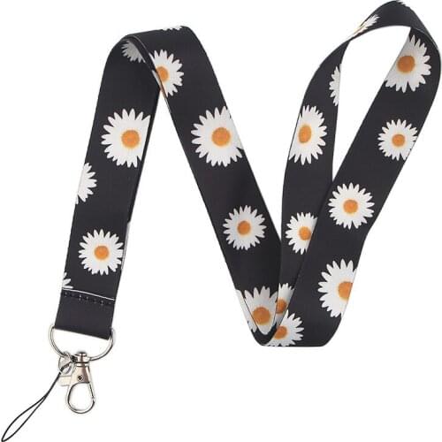 Daisy Flower Keychain Lanyard For Keys Neck Strap USB Gym ID Card Mobile Phone Badge Holder DIY Hang Rope Gift