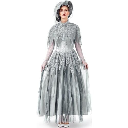 Deluxe Halloween Ghost Bride Costume Graveyard Scary Skeleton Day of The Dead Spooky Fantasia Fancy Dress