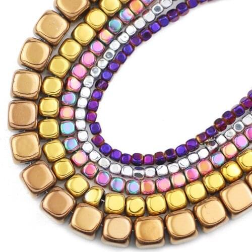 Blue,Gold,Green Natural Hematite Stone 2/3/4/6MM Square Cube Spacer Loose Beads For Bracelets Earring Jewelry Making DIY 15"