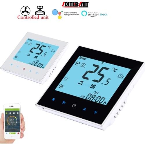 24V 95-240V RS485/WIFI Temperature Controller Thermostat with Two Sensor Fan Coil Heater Cooler Switch 2Pipe Valve 3 Gear