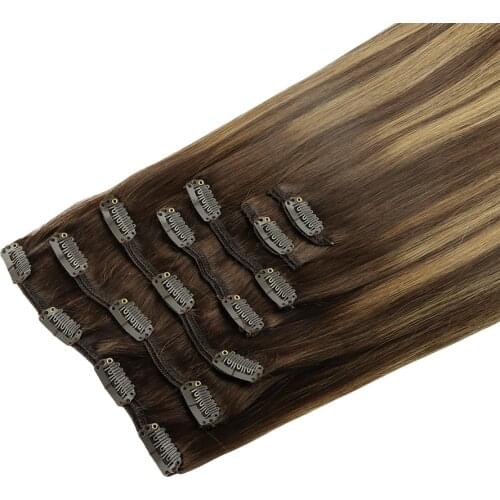 Remy Hair Clip In Human Hair Extensions Natural Black to Light Brown Honey Blonde Ombre Straight Hair Extensions 20 Inch 120g