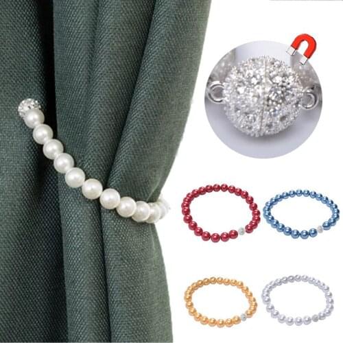 1Pcs Pearl Curtain Simple Curtain Bandage with Magnet Backs Holdbacks Buckle Clips Hook Holder Home Decoration Accessories