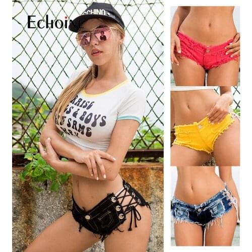 Echoine Women Cotton Denim Shorts Jeans Very Low Waist Fashion Sexy Club Ladies Skinny 2021 Summer Beach Clothing Female Casual