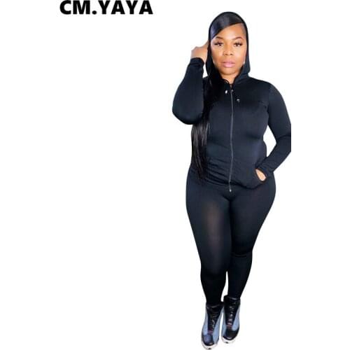 CM.YAYA Activewear Plus Size XL-5XL Womens Set Hooded Jacket Legging Pants Matching Set Tracksuit Fitness Two 2Piece Set Outfit