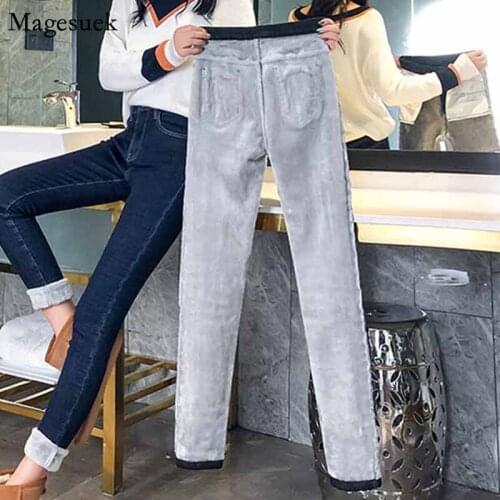 Winter Thicken Velvet women Jeans Pants High Strecth Warm High Waist Skinny Jeans Woman Korean Slim Denim Women Trousers 11480