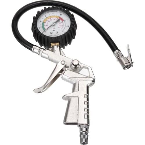 1pc 0-220psi Car Auto Tyre Air Inflator Dial Pressure Meter Gauge Air Line Pump Pressure Dual Air Chuck Tester 3 in 1 Multi