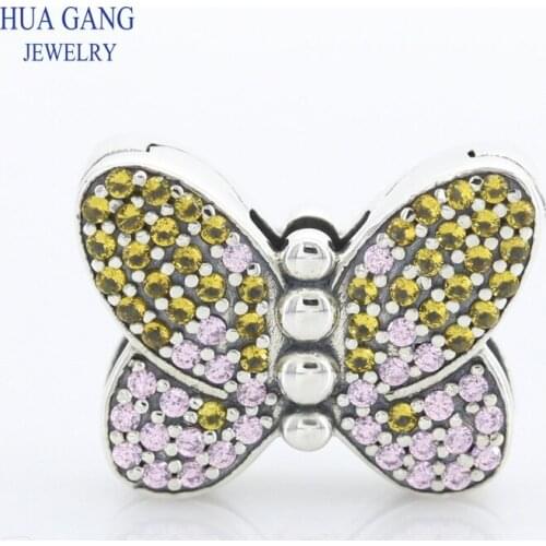 100% 925 Sterling Silver Reflexions Bedazzling Butterfly Clip Bead Fit Charms Silver 925 Original Bracelet Beads for Jewelry