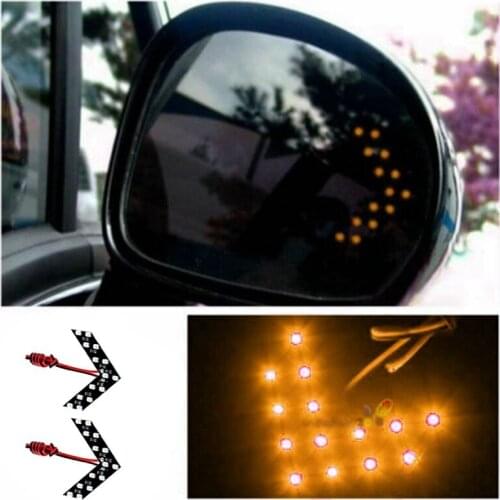 2PCS Universal 14-SMD Car Side Rearview Mirror Turn Signal LED Lights Blinker Retrofit Yellow Light