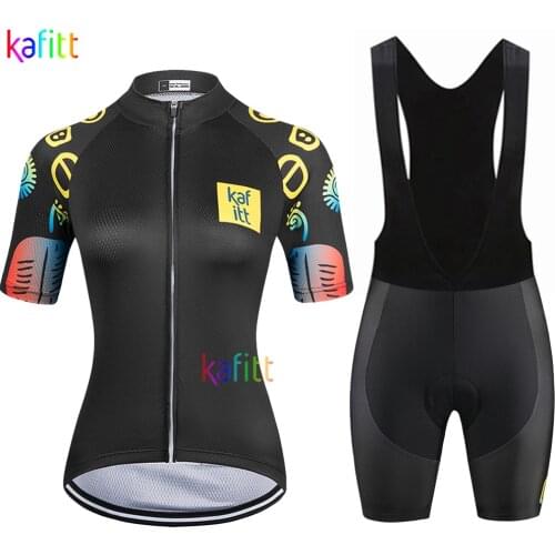 2021 Kafitt Womens Short Sleeve Jersey Bib Sets Professional MTB Cycling Clothing Black Ropa Ciclismo Go Pro Team Gel Pink Pad