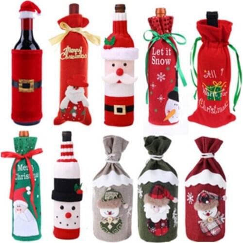 25 Types Christmas Gift Wine Bottle Cover Bags Holder New Year Gifts Christmas Decorations For Home Party Dinner Table navidad