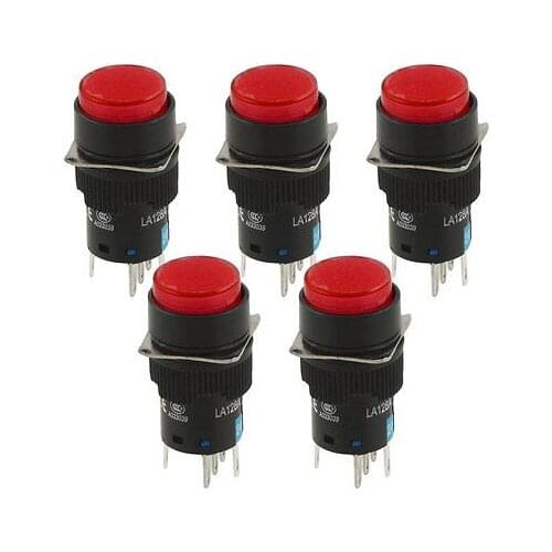 5 Pin Terminals Red Lamp Latching Type Round Push Button Switch DC 24V