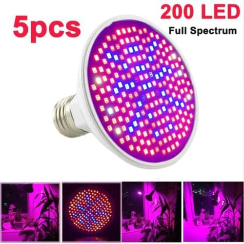 5pcs 200 LED plant Grow Light Full spectrum Bulbs E27 Lamp flower growing lights Indoor greenhouse room box Hydroponic