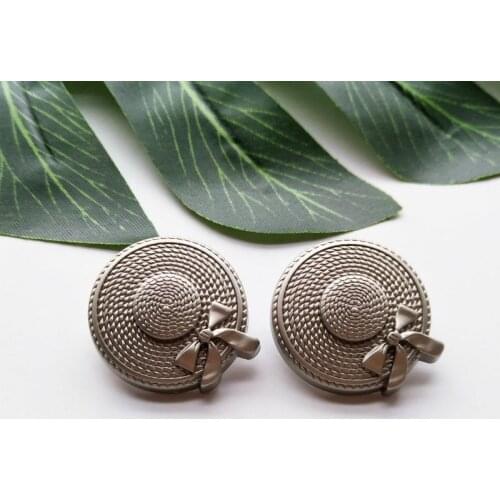 6pcs/lot One-Hole Bow-Knot Cap Hat Shape Buttons Sewing-On Silvery Metal Button For Clothes Bag Fashion Craft DIY Decoration27MM