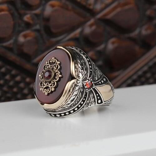 925 Sterling Silver Ring for Men Healing Agate Stone Vintage Gift Mens Rings All Size Women Turkish Fashion Jewelry
