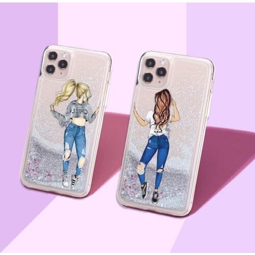 Best Friends Grey Anatomy Sparkle Liquid Real Glitter Phone Case Fundas Cover for iPhone 11 X XS XR Max Pro 7 8 7Plus 8Plus 6