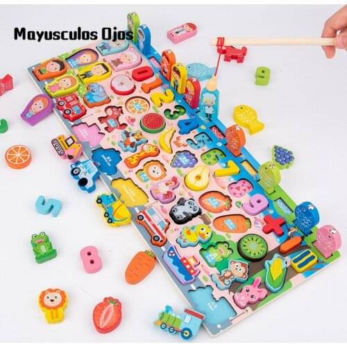 Wooden Seven-in-one Pair Number Board Multi-function Calculation Magnetic Fishing Game Childrens Cognitive Educational Toy