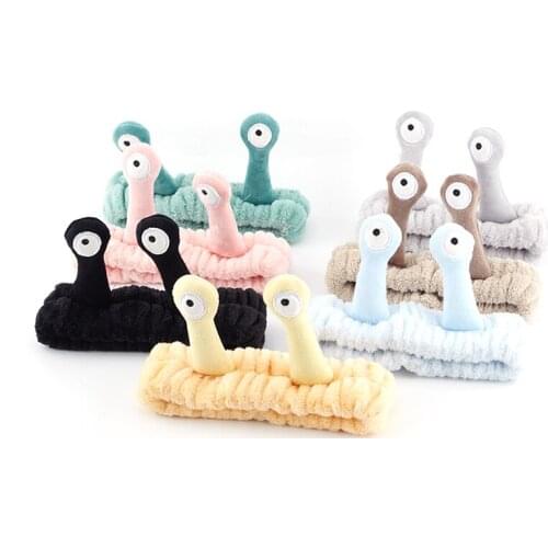Women Girls Wash Face Plush Headband Cartoon Snail Antenna Eyes Hair Band Turban