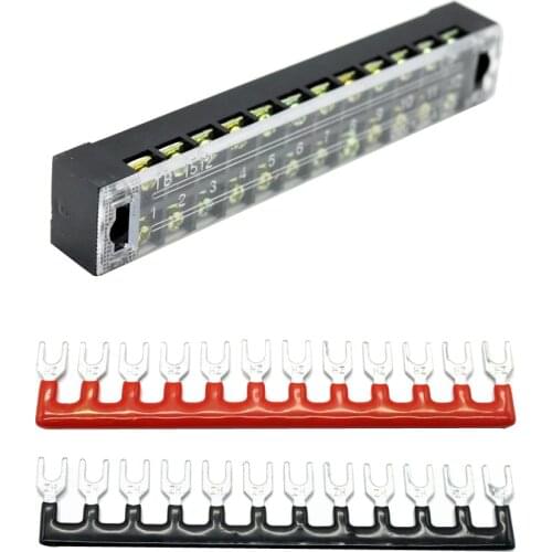 600V 15A 12 Positions Dual Rows Covered Barrier Screw Terminal Block Strip