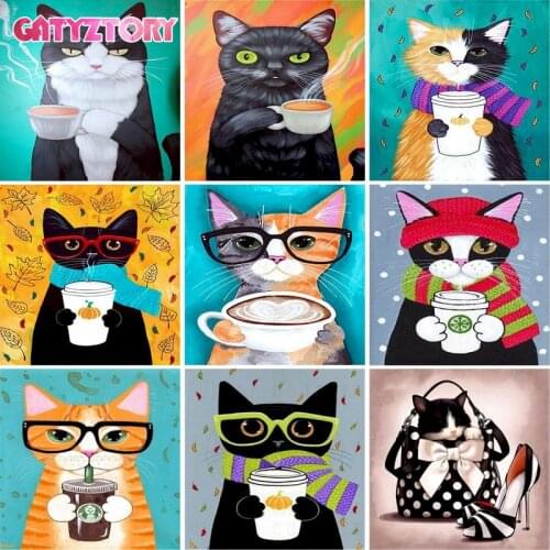 GATYZTORY 5D DIY Diamond Painting Cat Full Square/Round Diamond Embroidery Animals Reflection Mosaic Rhinestone Picture Home Dec