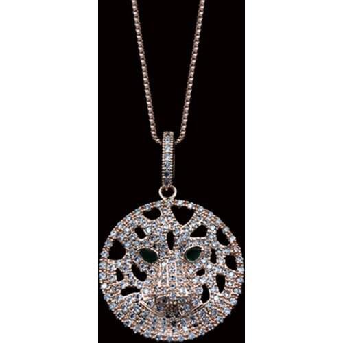 Classic Leopard Head Pendant Necklace Plated Rose Gold Full Paved AAA Tiny CZ Diamonds Women Jewelry LN3146-B