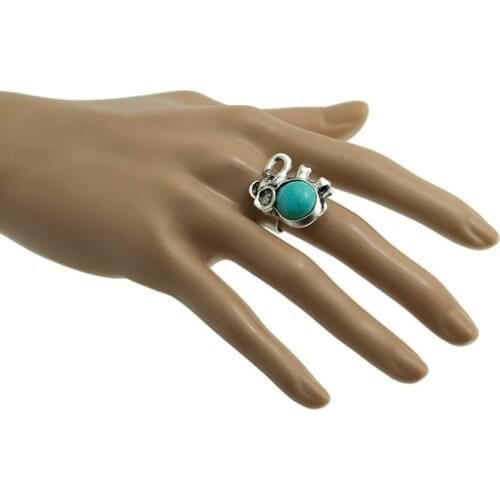 FYSL 10 Pcs Silver Plated Elephant Shape Green Turquoises Stone Resizable Finger Ring Animal Jewelry
