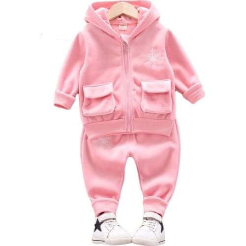 Baby Girls Clothing Sets Autumn Winter 2021 Girl Suit Hoodie Sweatshirt And Pants 2-Piece Set Solid Color Children Clothing