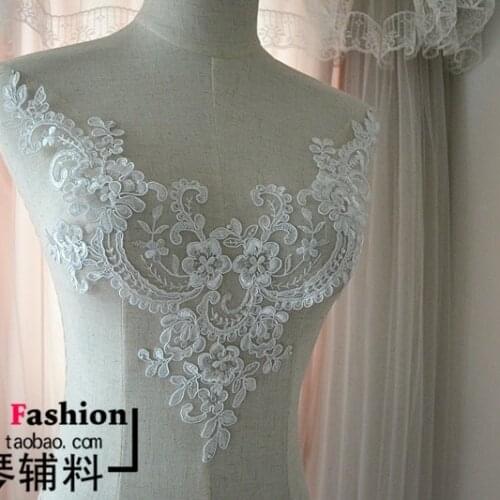 1Pc Super Quality Ivory Lace Trim Wedding Sewing Applique Crafts Lace Fabric For Wedding Dress Decoration 37X21cm
