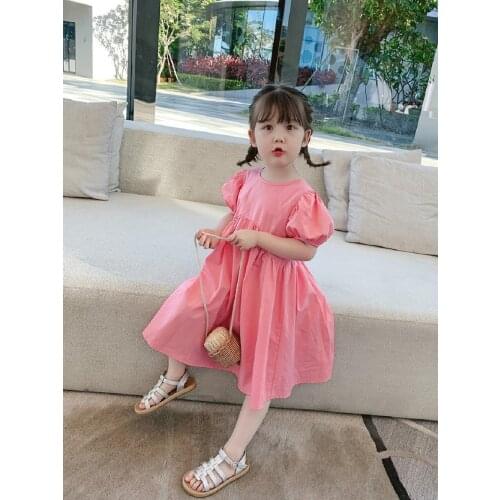 Baby Summer Pink Dress Fashion Sweet Princess Puff Sleeves Elegant Birthday Party Wedding Gown Dress Clothing Outfit Wear