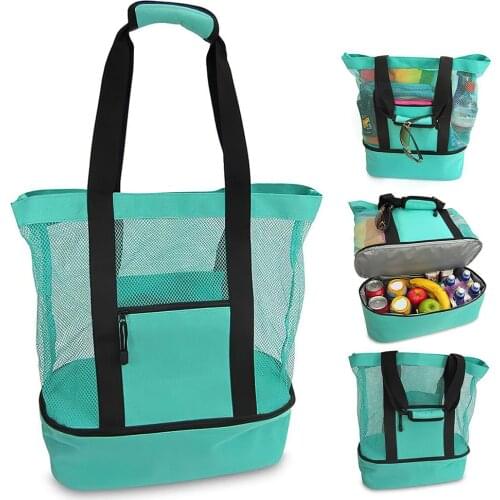 WAKYME Multifunctional Picnic Bag Beach Canvas + Mesh Tote Bag Cooler Bag Packaging Organizer Outdoor Travel Storage Backpack